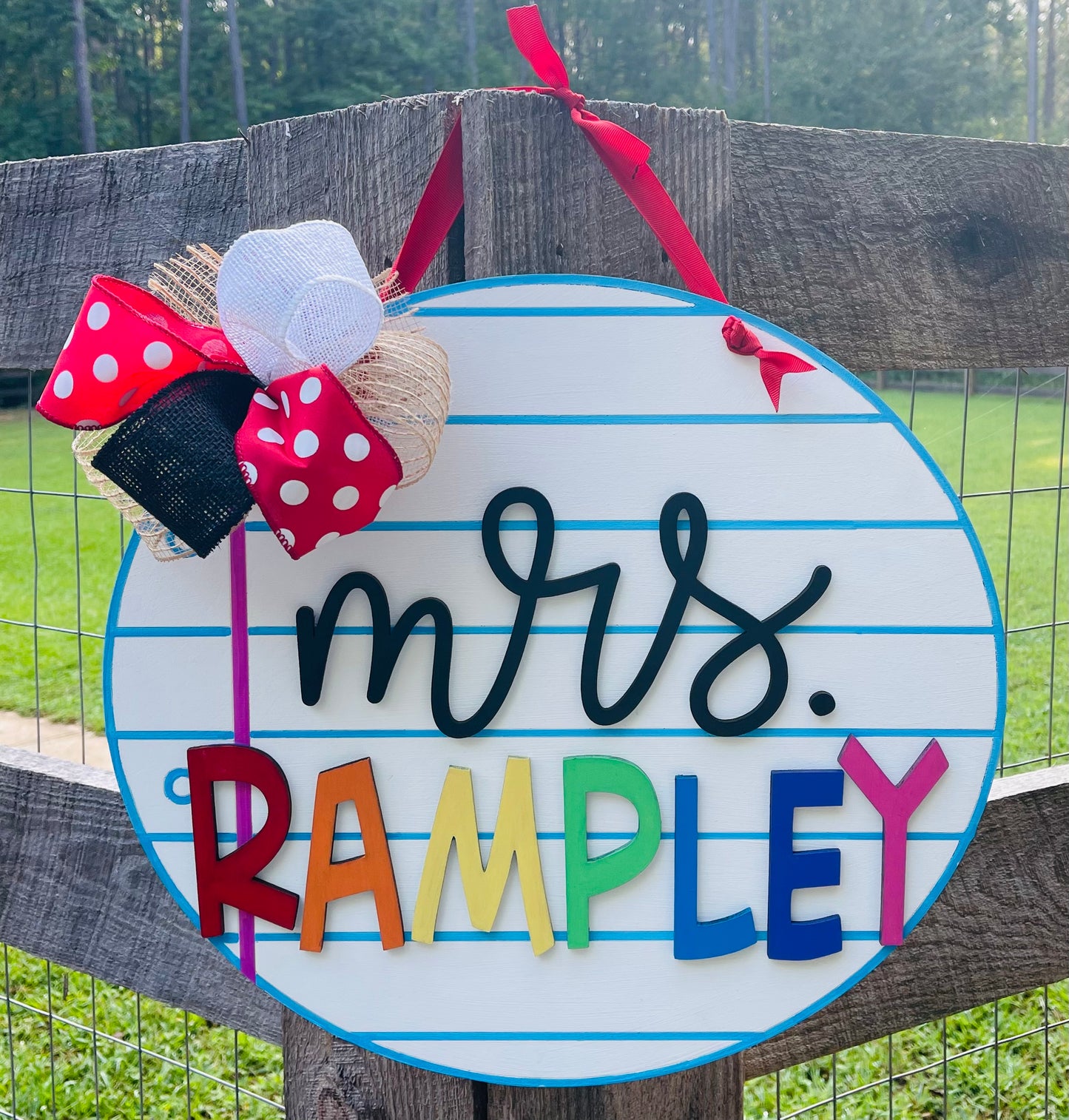 Teacher Door Hanger, Note Book Paper Sign, Teacher Gift, Custom Painted Sign, Classroom Door Sign - Woodland Rustics