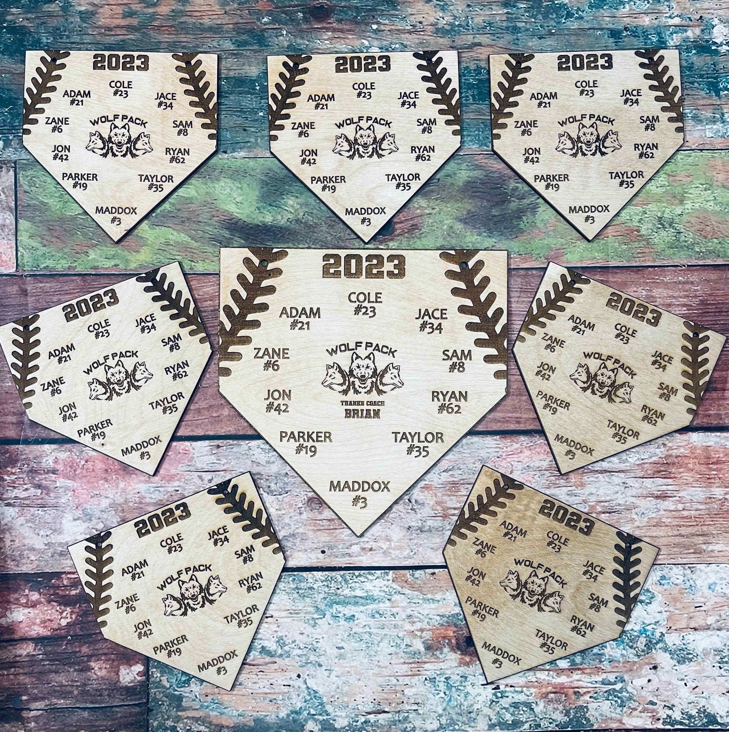 Baseball Sign, Home Plate, Wooden Name Award, Baseball Laces, Baseball Threads, Baseball Team Award, Personalized Team Gift, Wolf Pack, Custom - Woodland Rustics