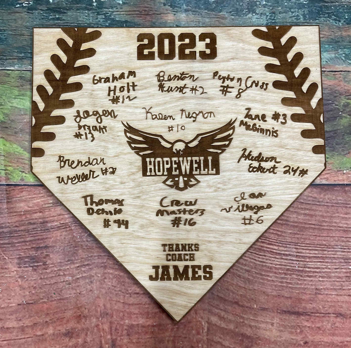 Baseball Sign, Home Plate, Wooden Name Award, Baseball Laces, Baseball Threads, Baseball Team Award, Personalized Team Gift - Woodland Rustics