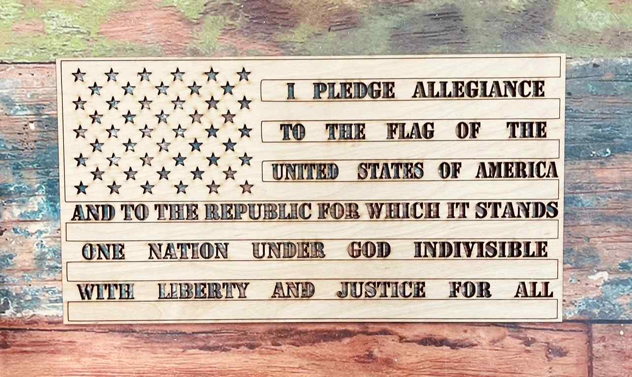 US Flag, Pledge of Allegiance, United States, Patriotic Ornament, Sign, Craft, Cutout - Woodland Rustics