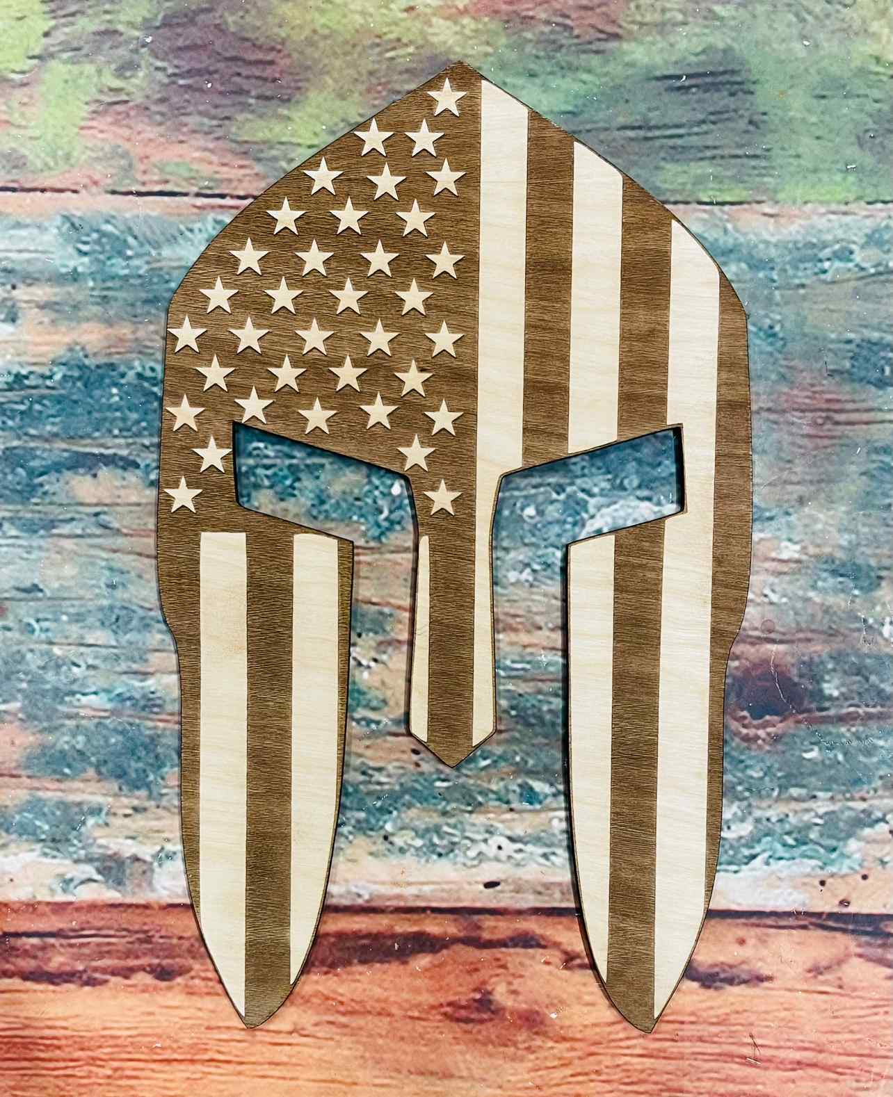 Spartan, American Flag, Patriotic Ornament, Sign, Craft, Cutout - Woodland Rustics