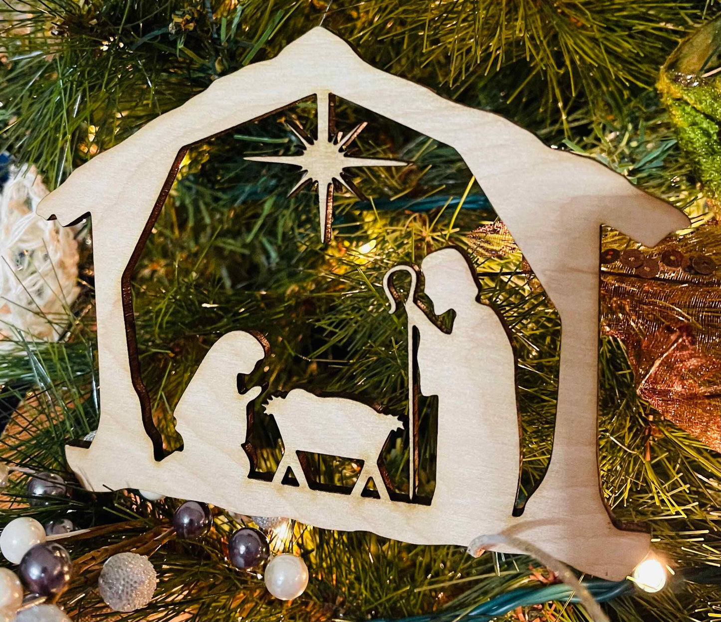 Manger Scene, Christmas, Sign, Ornament,Craft, Cutout - Woodland Rustics