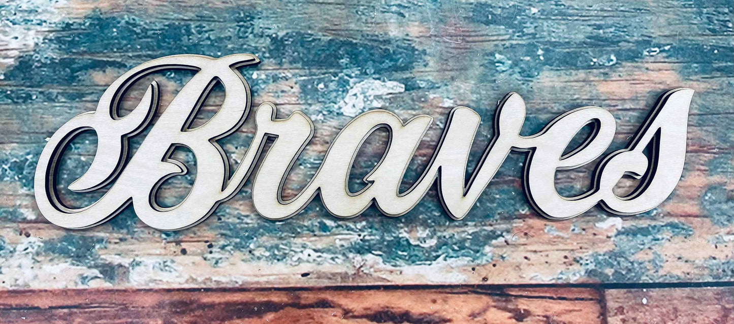 Braves, Braves Baseball, Braves Script, 3/D, Baseball, 2 Pieces, Door Hanger, Cut Out, Craft - Woodland Rustics