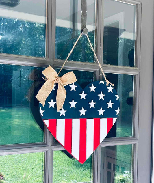 American Flag, Heart, Door Hanger, 4th of July Door Hanger, Door Sign, ‘Merica