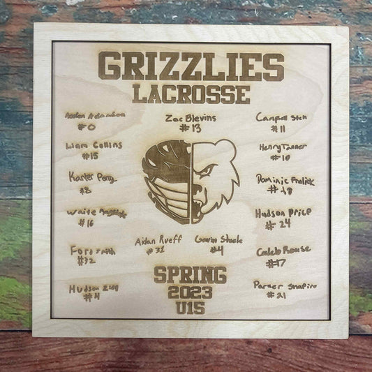 Lacrosse Sign, Lax, Grizzlies, Wooden Name Award, Youth Lax, Lacrosse Team Award, Personalized Team Gift, Bears, Custom