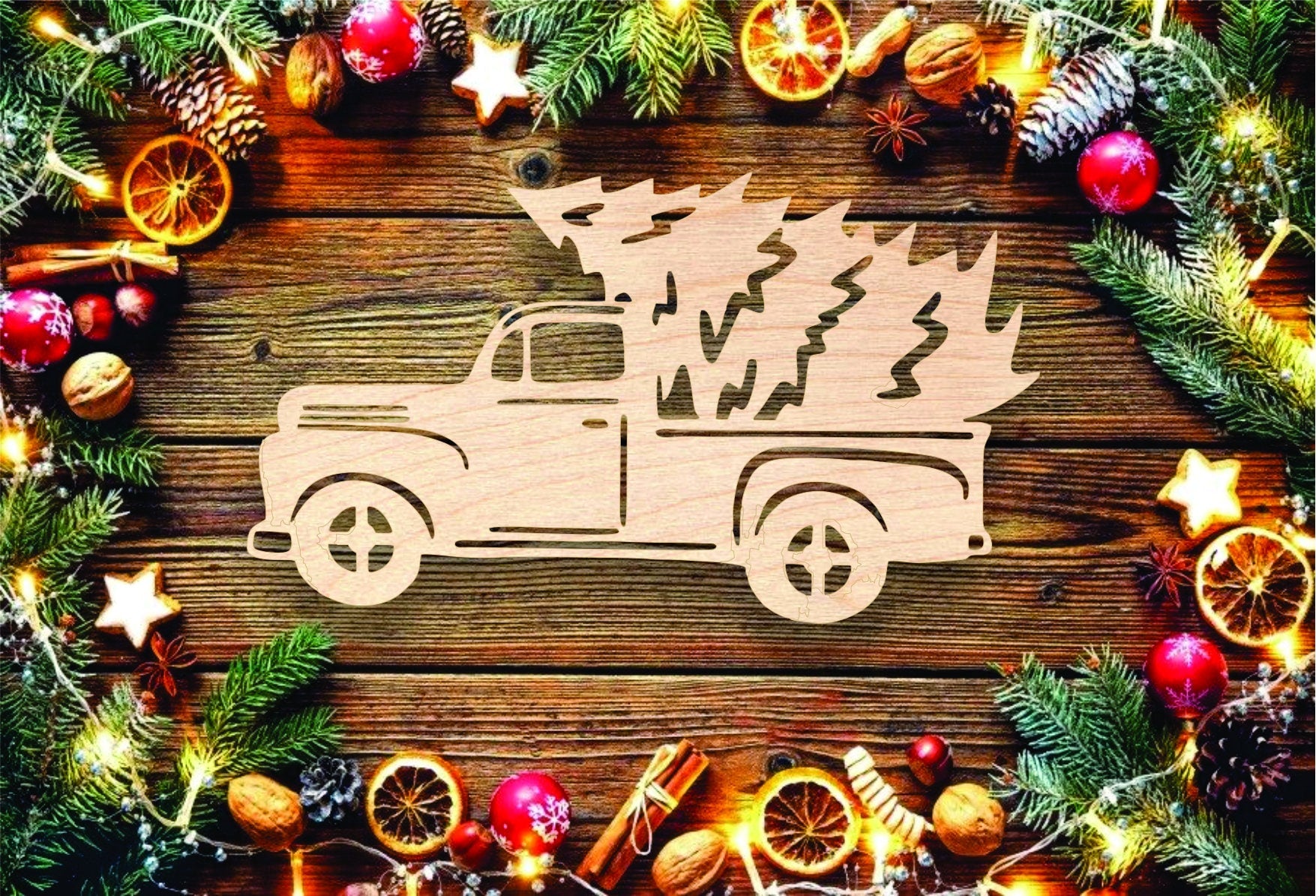 Christmas Vintage Tree Truck Ornament, Sign, Craft, Cutout - Woodland Rustics