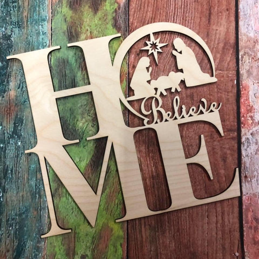 Home, Christmas, Nativity, Holiday Sign, Wall - Door Hanger or Cutout - Woodland Rustics
