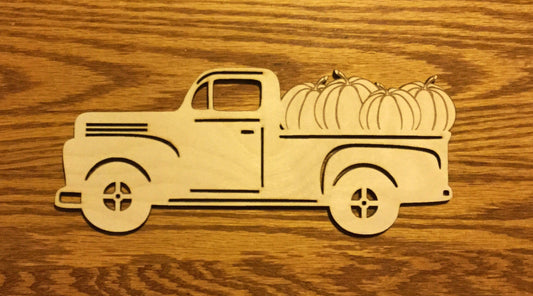 Vintage Pumpkin Truck Ornament, Sign, Craft, Cutout - Woodland Rustics