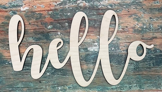 Hello Wall, Desk Sign, Wall hanger, Greeting, Craft, Cutout - Woodland Rustics