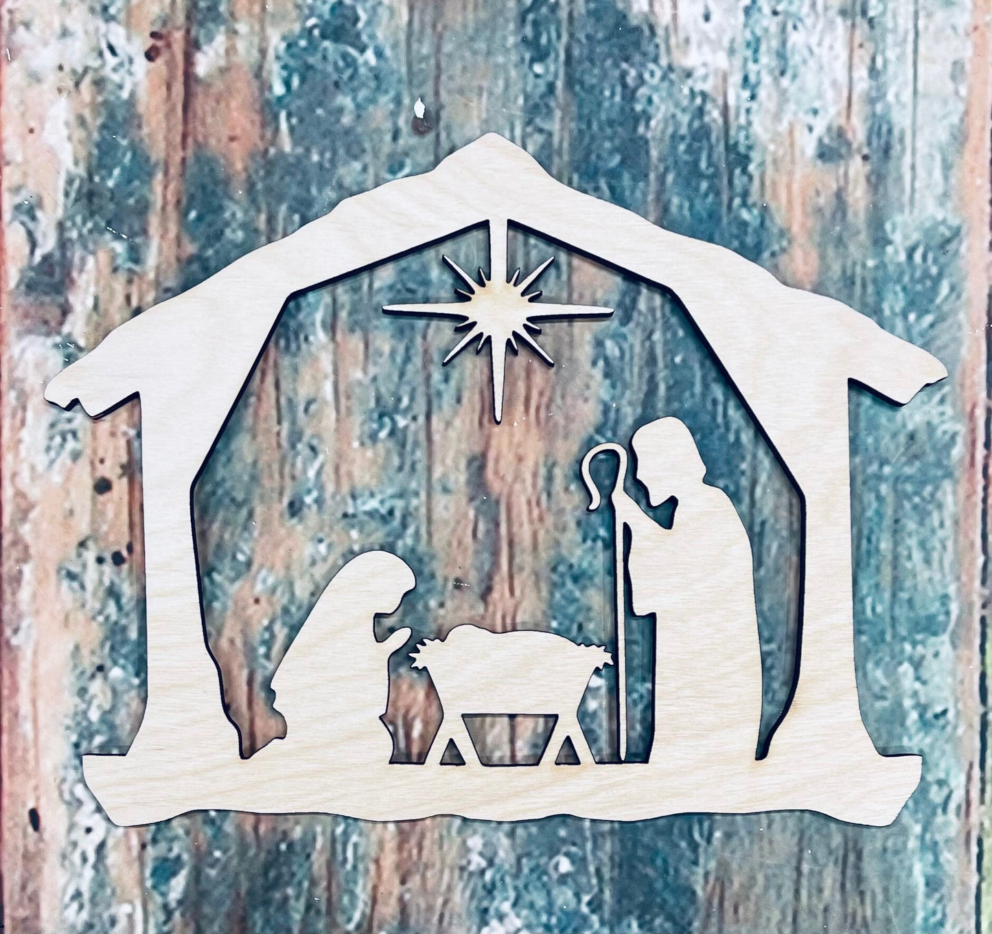 Manger Scene, Christmas, Sign, Ornament,Craft, Cutout - Woodland Rustics