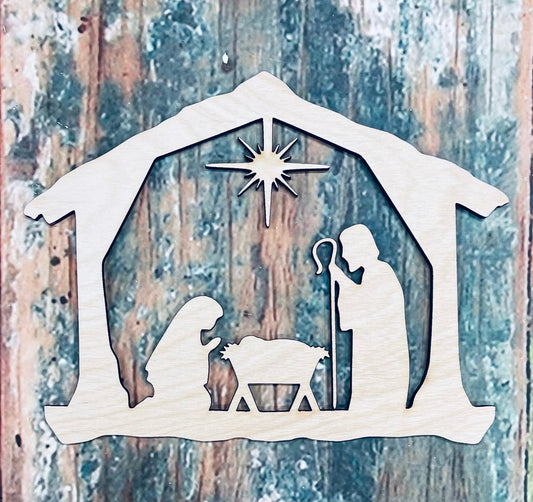 Manger Scene, Christmas, Sign, Ornament,Craft, Cutout - Woodland Rustics
