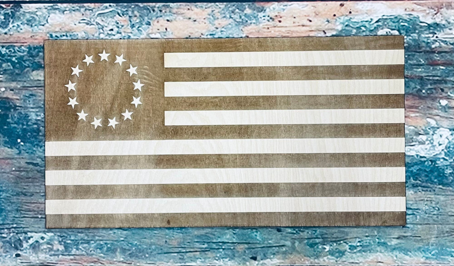 Betsy Ross (1777-1795) USA American Flag Patriotic Ornament, Sign, Craft, Cutout - Woodland Rustics