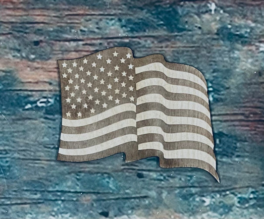American (USA) Flag, Waving, Patriotic Ornament, Sign, Craft, Cutout - Woodland Rustics
