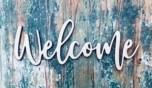 Welcome Sign, Welcome Script, Craft, Handlettered, Cutout, Wall Hanger, Door Hanger - Woodland Rustics